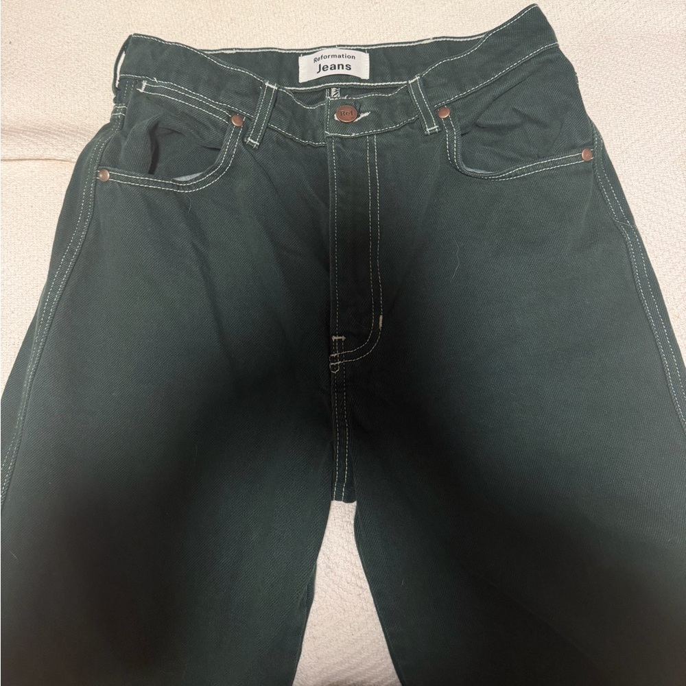 Reformation Forest Green Straight Leg Jeans